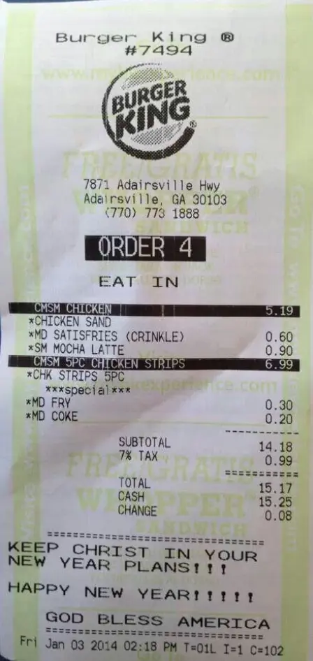 burger king receipt